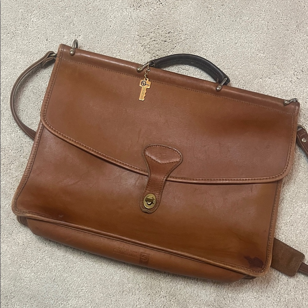 Jack Georges Made in the USA Brown Leather Turn Lock Briefcase